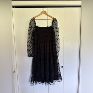 Black Sheer Polka Dot Tulle Midi Dress